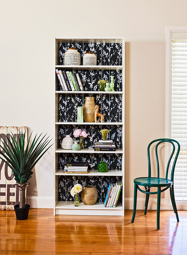 Revamp Your Bookcase With Wallpaper Better Homes And Gardens