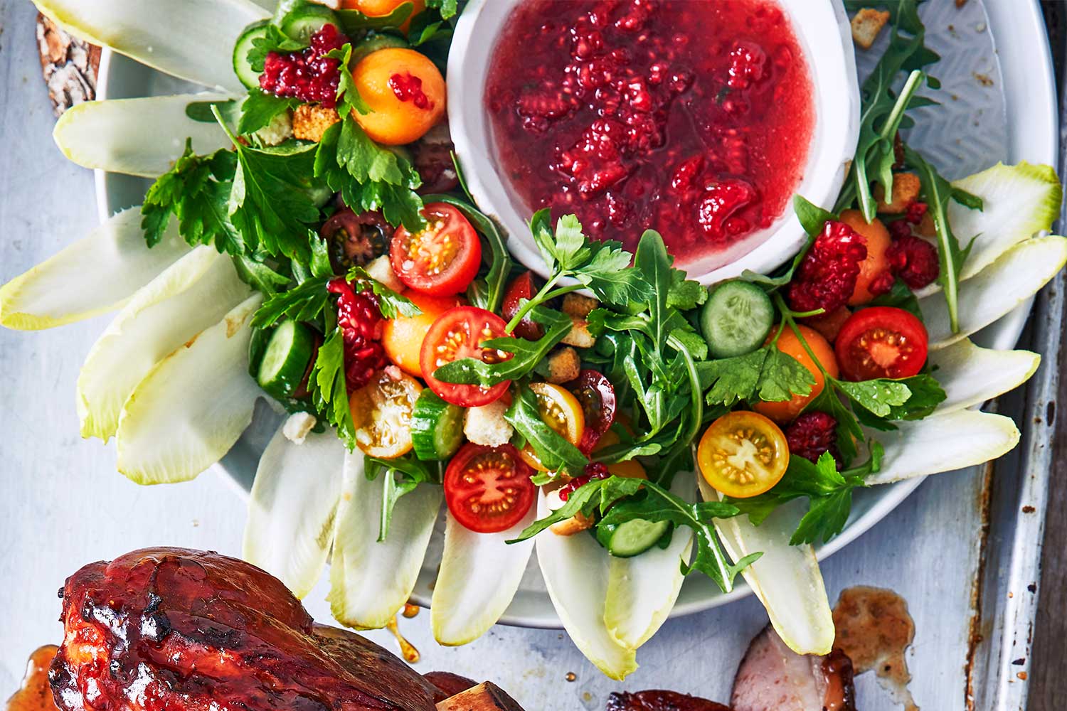 Cranberry and lime glazed Christmas ham and wreath salad
