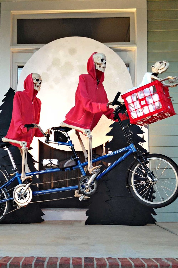 Funny skeletons posing as ET for Halloween