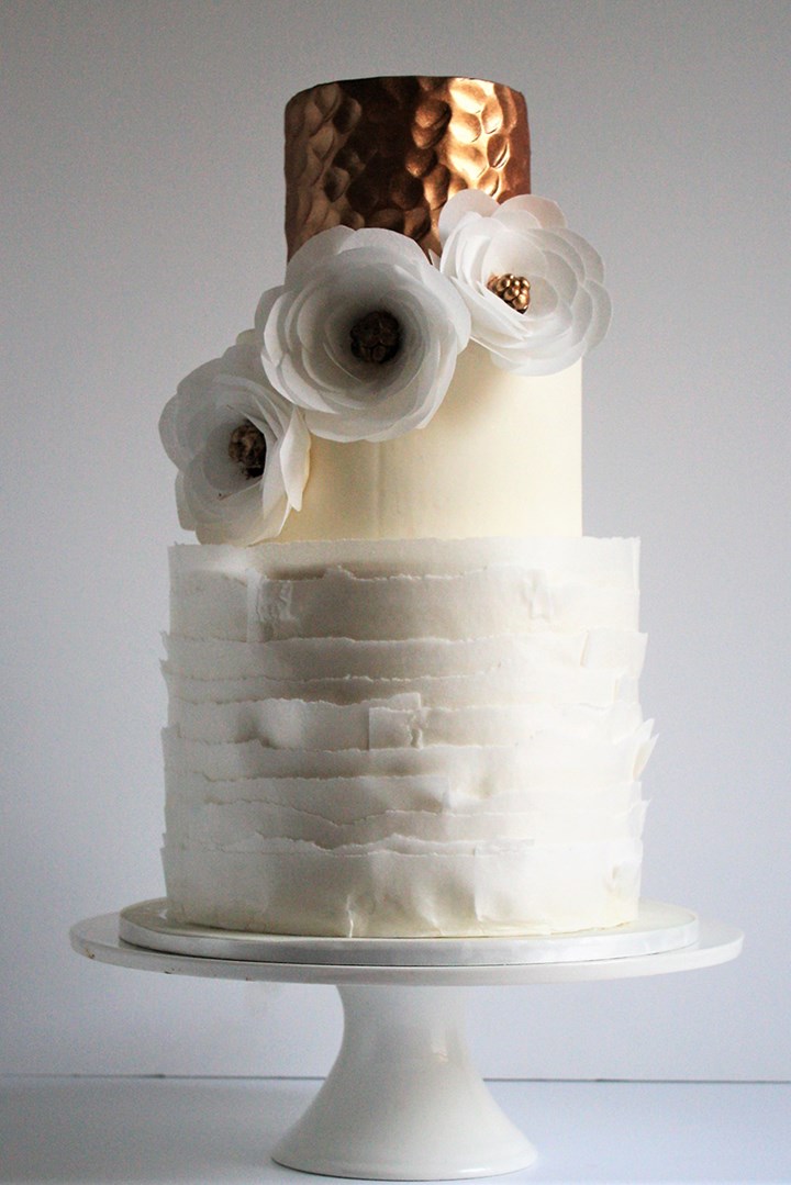Three different layers of wedding cake