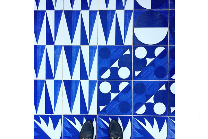blue tiled floor