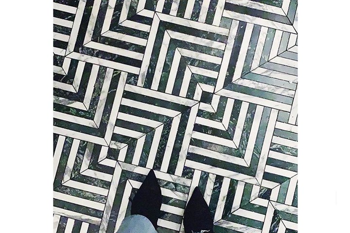 green tiled floor