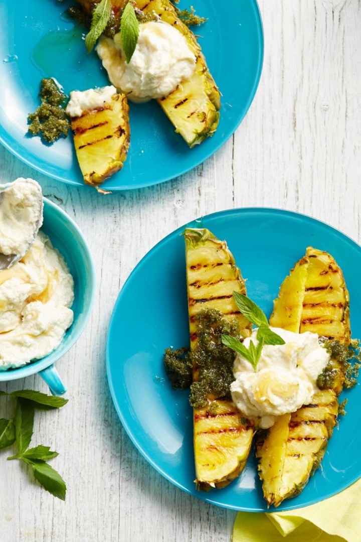 Chargrilled pineapple with mint sugar and summer cheese