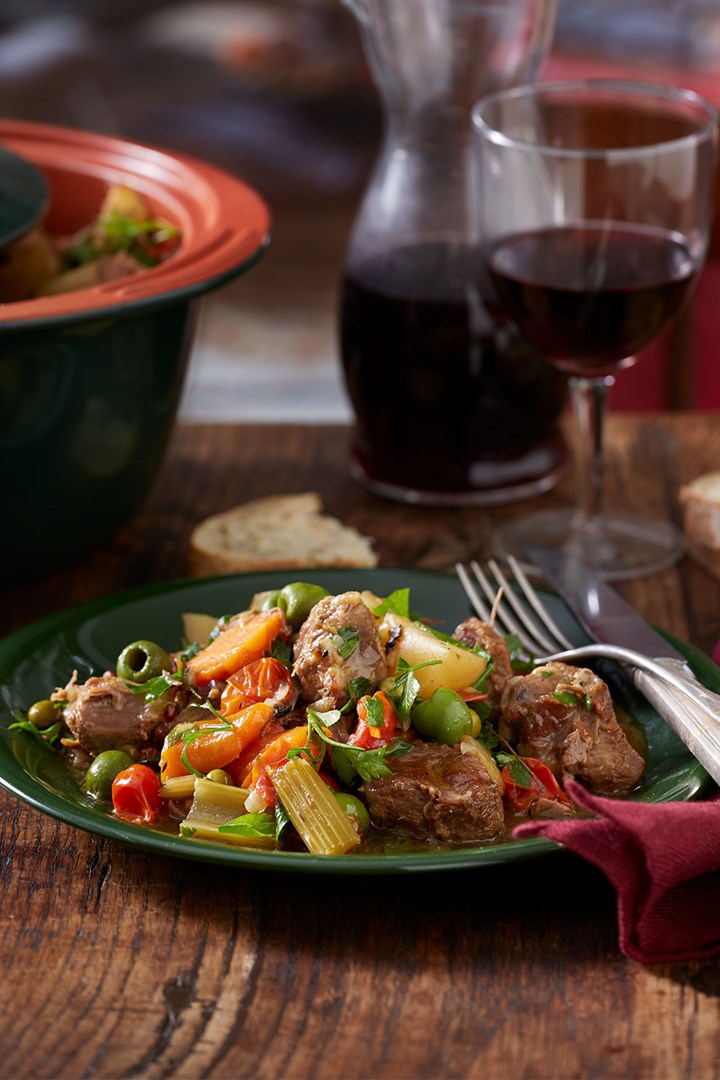 Lamb, vegetable and olive stew