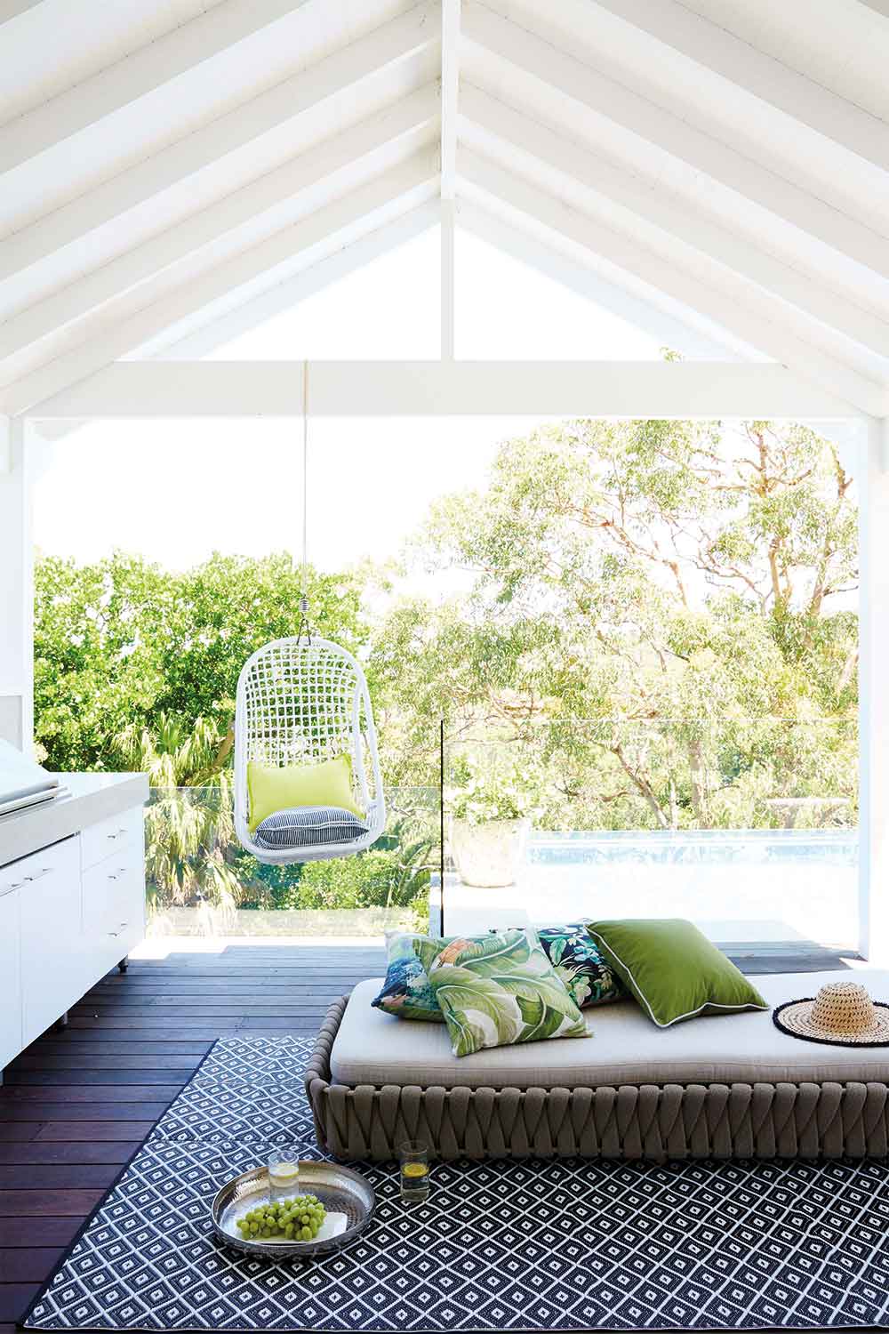 Living room with hanging chair
