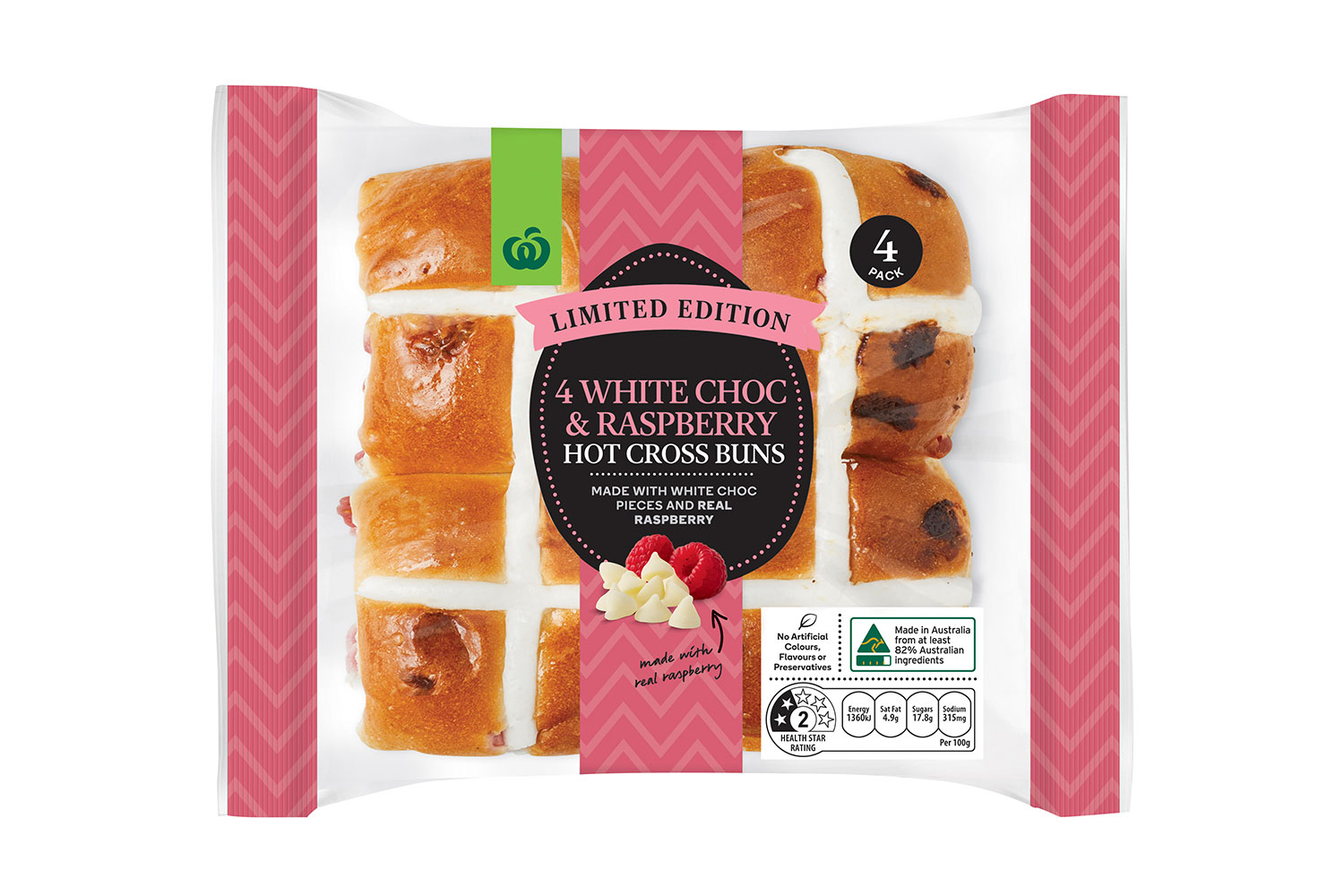 Hot cross buns white choc and raspberry