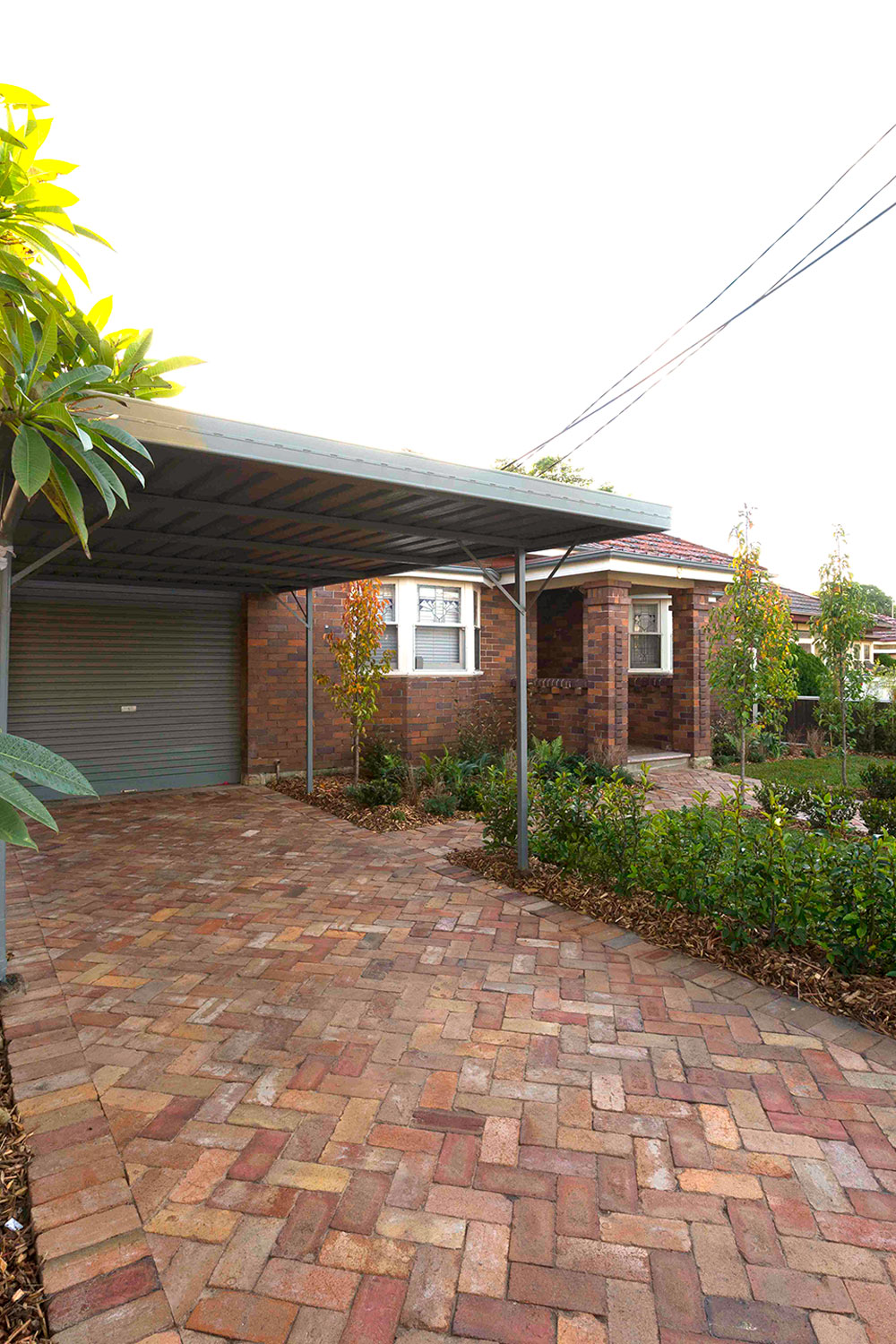 Newly installed recycled brick driveway