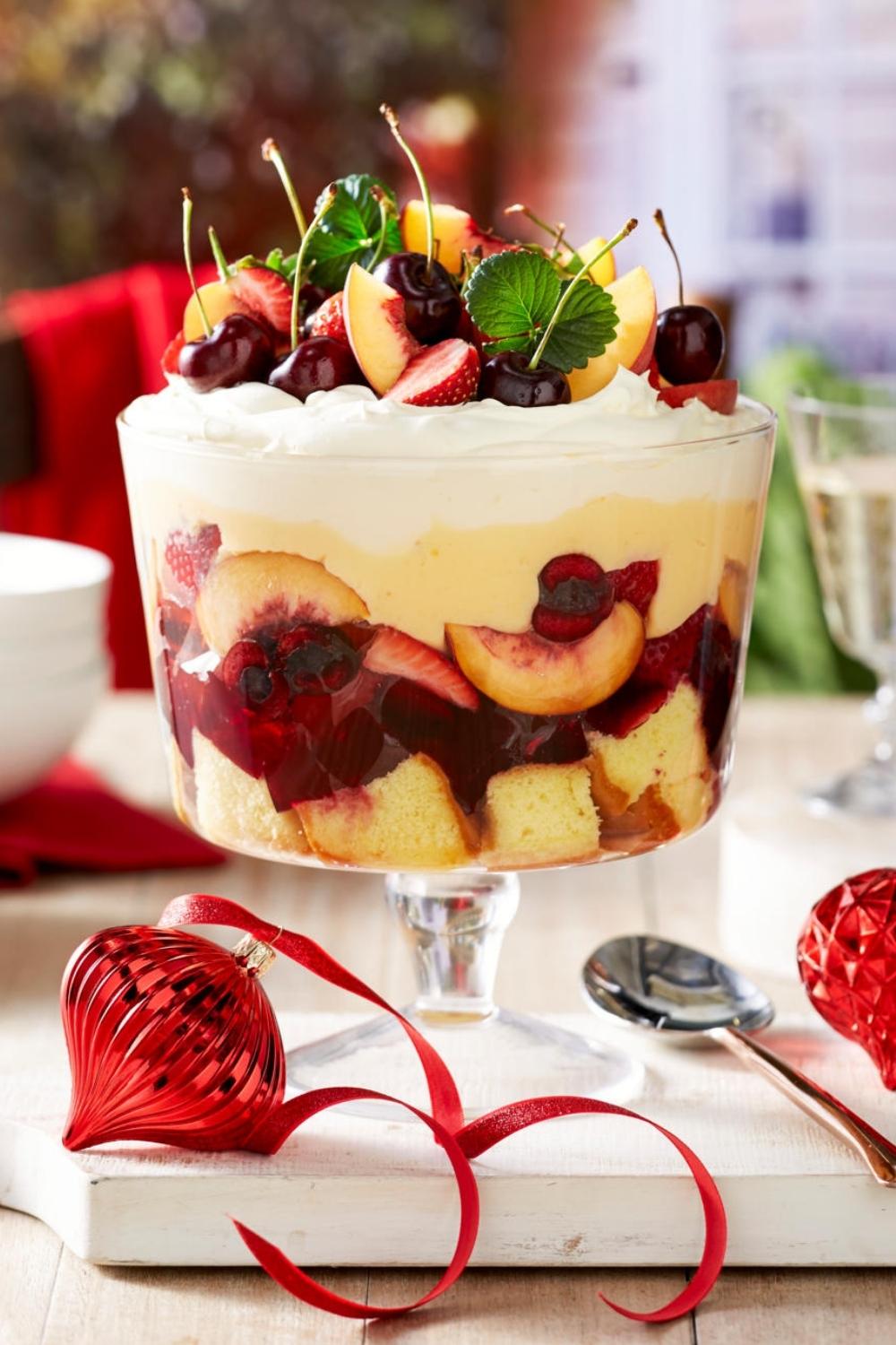 Peach, strawberry and cherry trifle