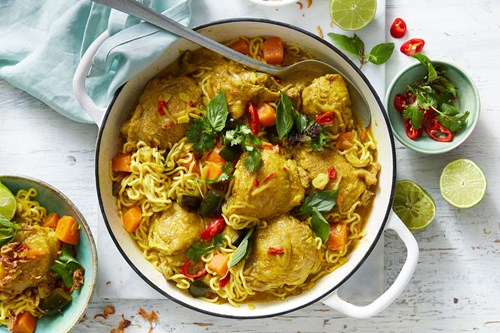 Coconut and ginger braised chicken with sweet potato and turmeric